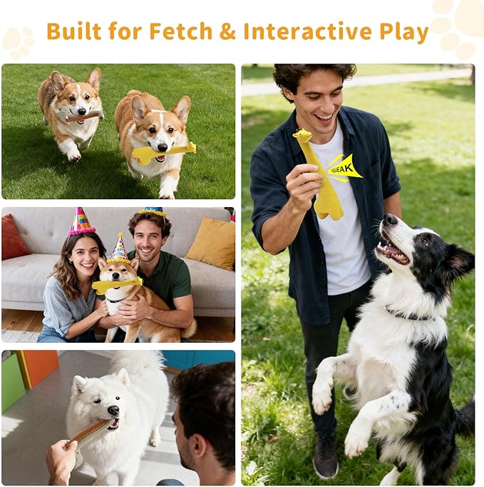 Latex Squeaky Dog Toys, 2 Pack Soft Rubber Dog Chew Toys, 9.5" Standing Stick Animal Pet Toy to Keep Them Busy, Interactive Fetch Squeak Toy for Puppy Small Medium Dogs