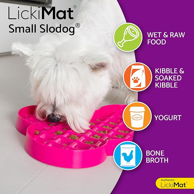 LickiMat Small Slodog Suitable for Wet Food, Raw Food, Kibble and Treats. Perfect Feeder for Small and Medium-Sized Dogs. No Gulp and No Frustration. (Purple)