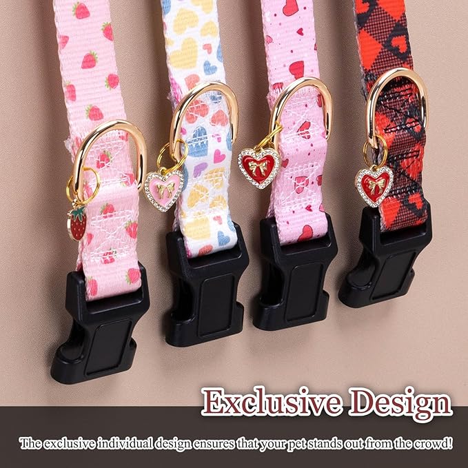 Love Pattern Dog Collar with Buckle Adjustable Safety Nylon Collars for Small Medium Large Dogs, Cute Stylish Girl Boy Christmas Dog Collar(Red Heart,XL)