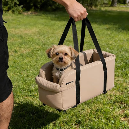 Waterproof Faux Leather Center Console Dog Car Seat, 2-in-1 Portable Puppy Carrier & Armrest Booster Seat for Small Dogs, Easy-to-Clean Tech Fabric, Sturdy Cushioned, Anti-Collapse Walls, Under 11 lbs
