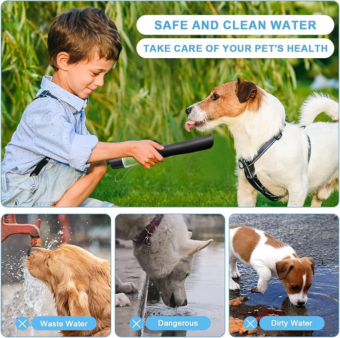 Dog Water Bottle with Food Container, Collapsible Portable Dog Water Dispenser Leak Proof Puppy Drinking Cup, Dog Travel Water Bowls Accessories for Pet Outdoor Walking Hiking (Black)