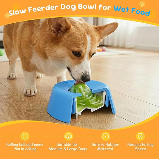 Dog Licking Toy, Slow Feeder Dog Bowls for Medium Large Breeds, Anti-Slip Dog Lick Bowl for 3/4 Cup Yogurt, Bone Broth, and Other Liquid Treat, Licking Bowl for Dietary Supplement (Blue)