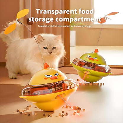 hooroor 4-in-1 Automatic Cat Toy, Interactive Laser & Feather Teaser with Bird Sounds & Treat Reward, Self-Balancing 360° Spinning Enrichment Exercise Toy for Bored Indoor Cats & Kittens