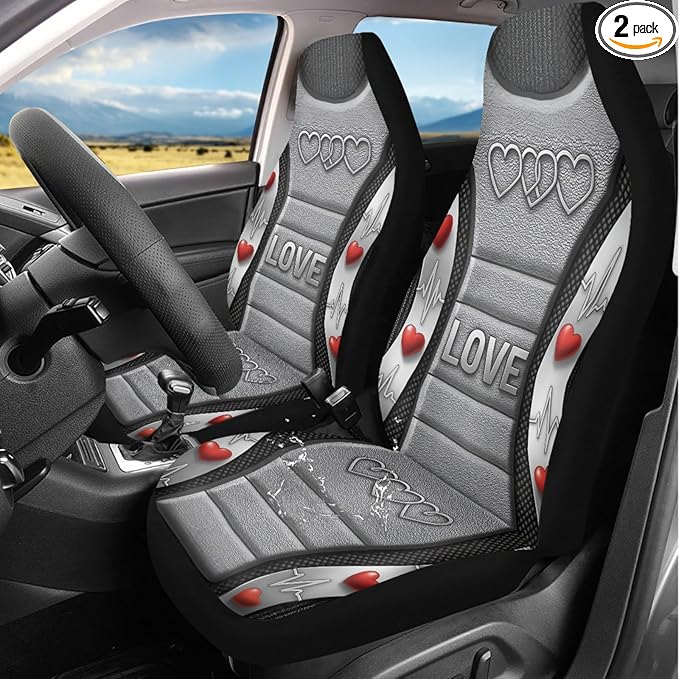 Love Heart Automobile Seat Cover Universal Seat Covers for Front Seat Waterproof Elastic Polyester Car Seat Covers Suitable for Cars, SUV and Trucks