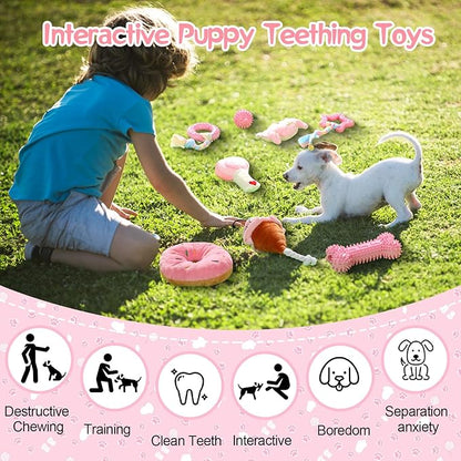 14 Pack Puppy Teething Toys, Chew Toys for Small Dogs Puppy Toys Pink Dog Stuff with Soft Rubber Balls and Colorful Ropes for Small Breed Interactive Accessories(Pink)