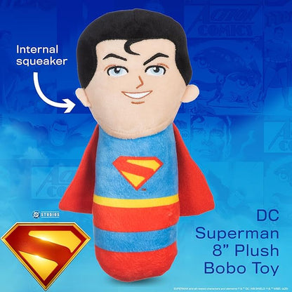 DC Comics Superman 8” Plush S-Shield Toy for Dogs with Squeaker, Inspired by The Film, Officially Licensed DC Super Heroes Pet Product