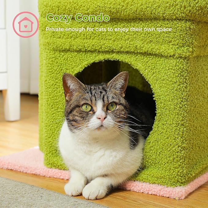 PEQULTI Cat Tree Flower Cat Tower for Indoor Cats with Private Cozy Cat Condo, Natural Sisal Scratching Posts and Plush Pom-pom for Small Cats, Pink