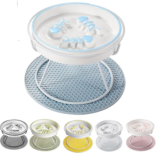Ceramic Fish-Bone Slow Food Bowl for Cats and Dogs, Dishwasher Safe, Non-Toxic, Engaging Design, Prevents Obesity