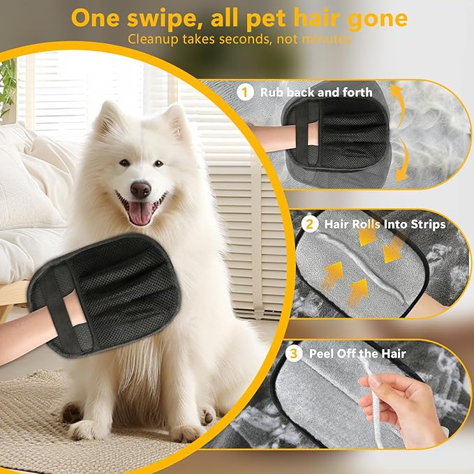 Pet Hair Removal Glove for Dogs and Cats,Upgraded Reusable Five-Finger Electrostatic Pet Hair Glove,Reusable Pet Hair Remover Tool for Couch, Carpet, Car Seat, Laundry & Clothing