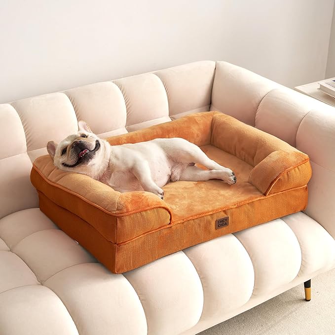 EHEYCIGA Orthopedic Dog Bed for Small Dogs, Waterproof Memory Foam Small Dog Beds with Sides, Non-Slip Bottom and Egg-Crate Foam Medium Pet Couch Bed with Washable Removable Cover,Pumpkin Orange