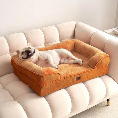EHEYCIGA Orthopedic Dog Beds for Large Dogs, Waterproof Memory Foam Large Dog Bed with Sides, Non-Slip Bottom and Egg-Crate Foam Pet Couch Bed with Washable Removable Cover,Pumpkin Orange
