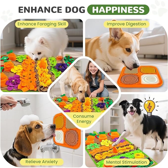 Snuffle Mat for Dogs Large Breed and Lick Mat Set, Interactive Dog Enrichment Puzzle Toys for Puppy Small Medium Large Dogs Cats, Cognitive Sniff Foraging Mats Slow Feeding Mental Stimulation