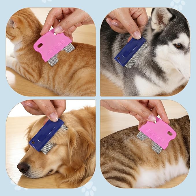 Jeffdad 6 Pcs Pet Lice Comb, Stainless Steel Tear Stain Remover Comb Dog Flea Combs with Plastic Handle Pet Grooming Combs for Dogs Cats Removing Flea Dandruff Flakes and Stain(Two Styles)