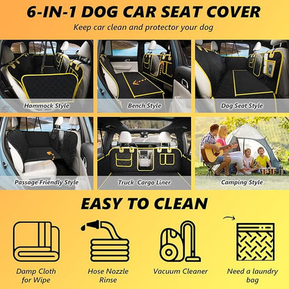 L'AGRATY Dog Car Seat Cover: Waterproof Back Seat Extender for Dogs with Side Flaps - Nonslip Hard Bottom Car Seat Cover for Dogs with Mesh Window: 60/40 Split Bench Dog Hammork Bed for Car SUV Truck