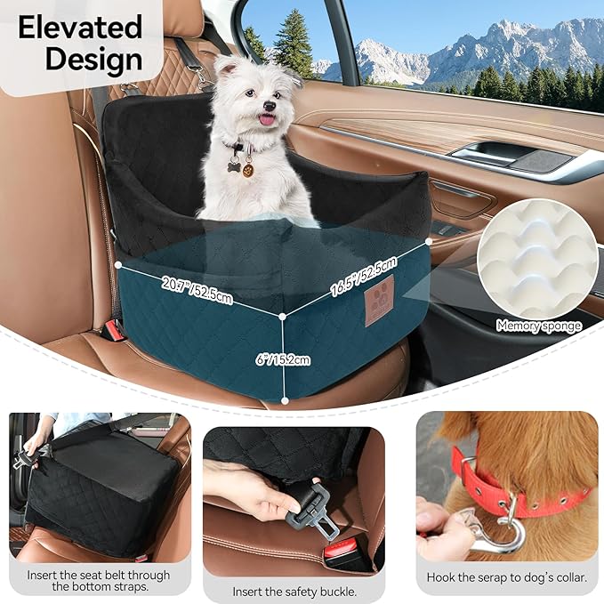 GL GLENSLAVE Dog Car Seat for Small/Medium Dogs, Dog Booster Car Seats with Thick Cushion for Dogs Under 35lbs, Detachable Washable Pet Carseat with Storage Pockets, 2 Safety Belts(Black)