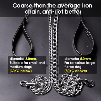 CtopoGo Premium Chain Heavy Duty Dog Leash - Soft Padded Leather Handle Lead - Perfect Basic Leashes Specifically Designed for Over 30KG Large Size Pets Walking (4 ft. x 5.0 mm (60-200 lbs.))