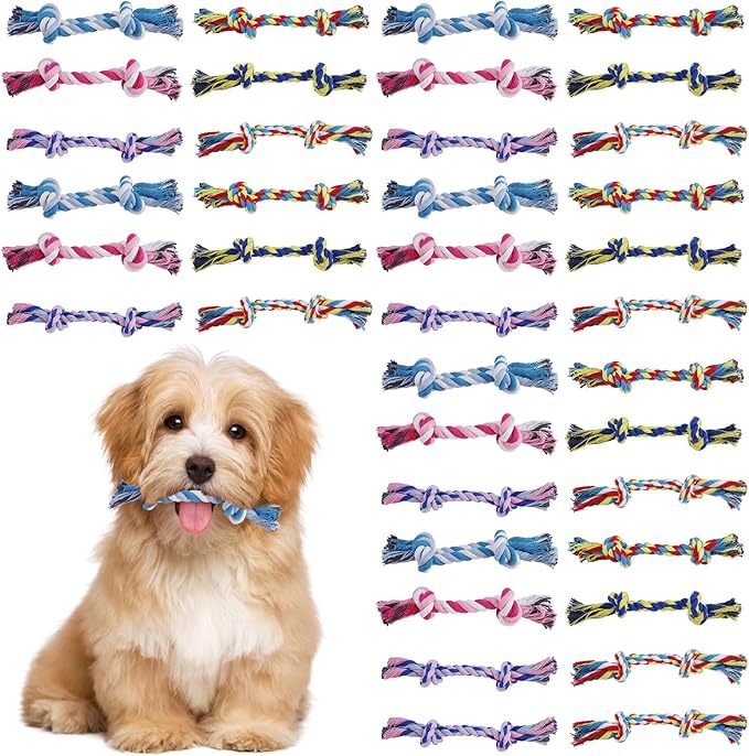 90PCS Dog Rope Toys, Cotton Rope Toy, Multi-Color Ropes Toys for Dogs, Dog Accessories for Small and Medium Dogs, Puppy Essentials (Blue)