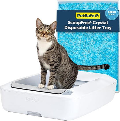 PetSafe ScoopFree Crystal Plus Automatic Self-Cleaning Cat Litter Box System – Not Enclosed – Advanced Odor Control – Includes 1 Disposable Crystal Litter Tray – White (PAL00-18016)