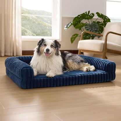 Bedsure ComfyFleece™ Orthopedic Dog Beds for Extra Large Dogs, Waterproof Memory Foam XL Pet Bed with Sides, Non-Slip and Egg-Crate Foam Big Dog Couch Sofa with Washable Corduroy Cover, Blue