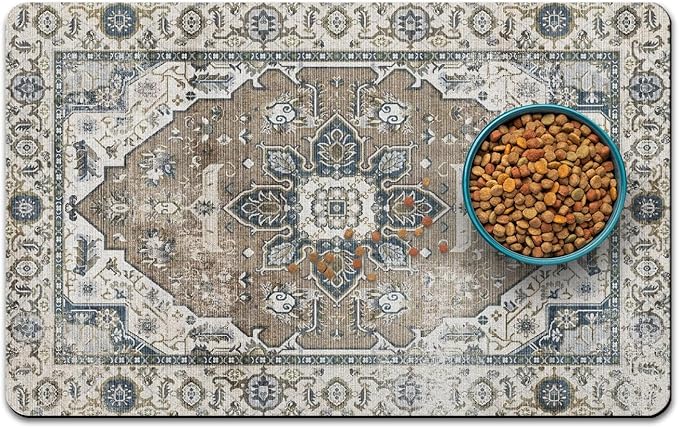 Dog Food Mats for Floors, Absorbent and Quick-Drying Pet Cat Food Mat,Anti-Fouling and Easy-to-Clean Pet Feeding Mat,Dog Bowl Mat for Messy Drinking Water Bowls.16 x24, Bohemia Style
