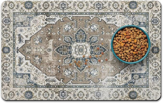 Dog Food Mats for Floors, Absorbent and Quick-Drying Pet Cat Food Mat,Anti-Fouling and Easy-to-Clean Pet Feeding Mat,Dog Bowl Mat for Messy Drinking Water Bowls.17 x32, Bohemia Style