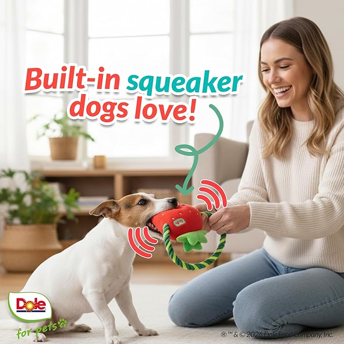 Dole for Pets® Dog Rope Toy with Squeakers, Strawberry Tug of War Dog Toy, Tough Cotton Rope Toys for Dogs, Aggressive Chew Toys for Medium Dogs
