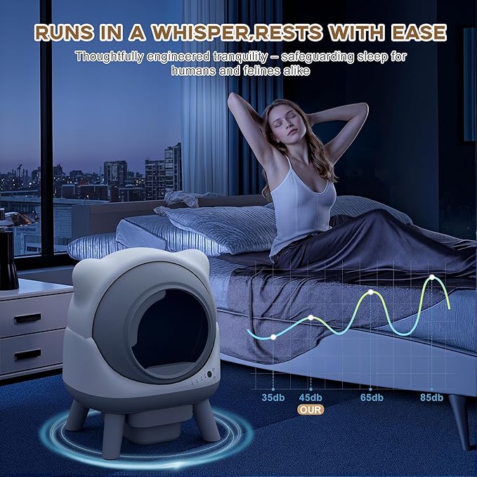 Greesum Smart Self-Cleaning Litter Box with App Control and Safety Sensor |Ideal for Multi-Cat Households | Health Monitoring Features, Set Includes Leak-Proof Mat and Litter Bags