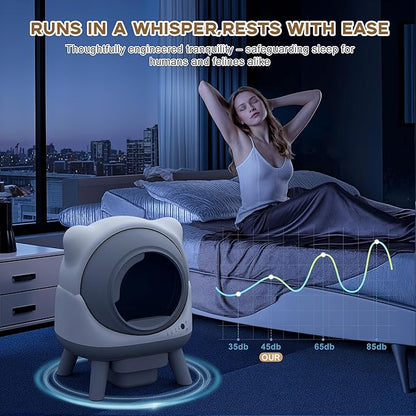 Greesum Smart Self-Cleaning Litter Box with App Control and Safety Sensor |Ideal for Multi-Cat Households | Health Monitoring Features, Set Includes Leak-Proof Mat and Litter Bags