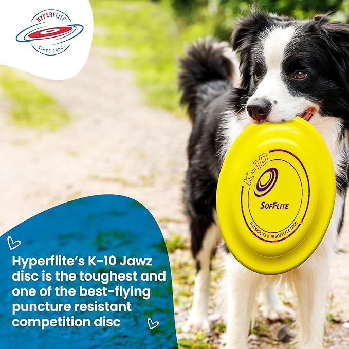 Hyperflite K-10 SofFlite Dog Flying Disc – 2 Discs – Ultra Soft – Ideal for Sensitive Mouths – Floats – Competition Approved – 8.75” / 105g – Yellow – Not for Hard Biters