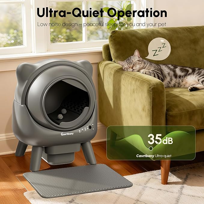 Automatic Litter Box, Self Cleaning Litter Box, Cat Robot for Multiple Cats, with Smart APP Control and Health Monitoring, Safety Sensors, with Trash Bags, Grey