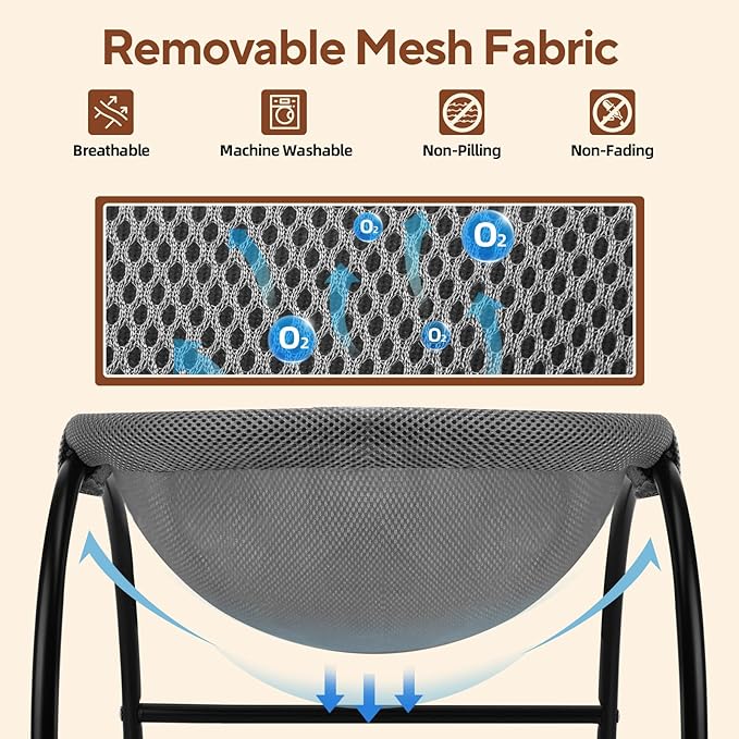 Raised Cat Hammock Bed, Free Standing Cat Cot with Washable Mesh, Pet Bed for for Kittens, 17.1 x 17 x 9.5 inches
