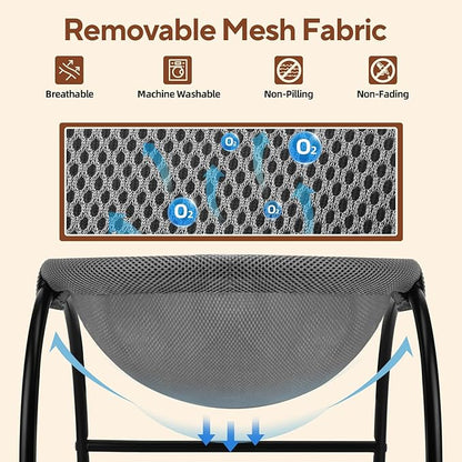 Raised Cat Hammock Bed, Free Standing Cat Cot with Washable Mesh, Pet Bed for for Kittens, 17.1 x 17 x 9.5 inches