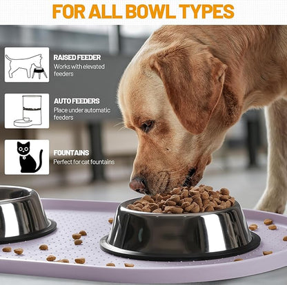 Hubulk 100% Waterproof Silicone Pet Feeding Mat with Raised Edge for Food and Water, Dog Bowl Mats, Cat Bowls Placemat with High Lip Protects Floor for Cats and Dogs (Dove, 16" L x 10" W)