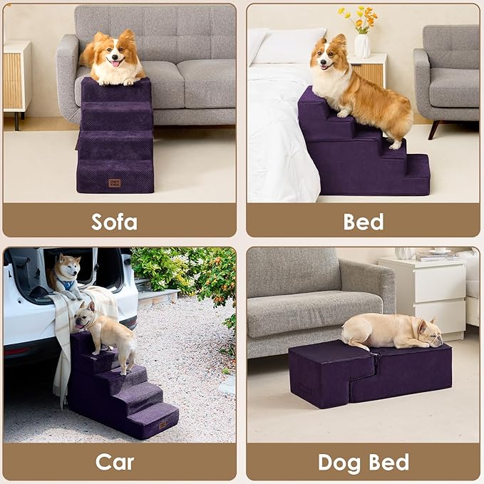 EHEYCIGA Dog Stairs for Bed 18" H, 4-Step Dog Steps for High Bed, Pet Steps for Small Dogs and Cats, Non-Slip Balanced Pet Ramp Indoor, Purple