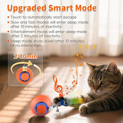 UPSKY Interactive Cat Toy Ball - Automatic Interactive Cat Toys for Indoor Cats, 3-Speed Modes Smart Kitten Toys with Sounds, Rechargeable Cat Ball for Bored Indoor Adult Cats (Orange)