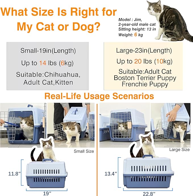 Pets Carrier,Kennel,19in,Long,Hard-Sided,for Cat up to 14lb,Suit for Airline/Road Travel (Blue, Small)