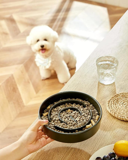 Ceramic Slow Feeder Dog Bowls, 2.0 Cups Slow Feeder for Medium Dogs, Puzzle Maze Bowl to Slow Down Eating, 30oz, 8in, Black