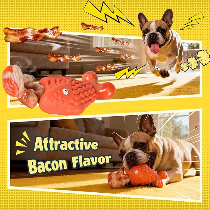 Tough Dog Toys for Aggressive Chewers: 2 Pack Indestructible Dog Toys to Keep Them Busy, Tough Chew Toys for Large Dogs, Nylon & Rubber Dog Chew Bones, Squeaky Dog Toy for Large Breed