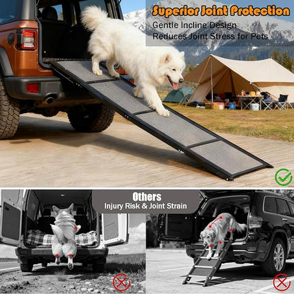63" Long &17" Wide Heavy Duty & Portable Dog Ramp, Folding Pet Ramp for Large Dogs up to 250LBS, Non-Slip Car Ramp for SUV, Truck Easy Loading