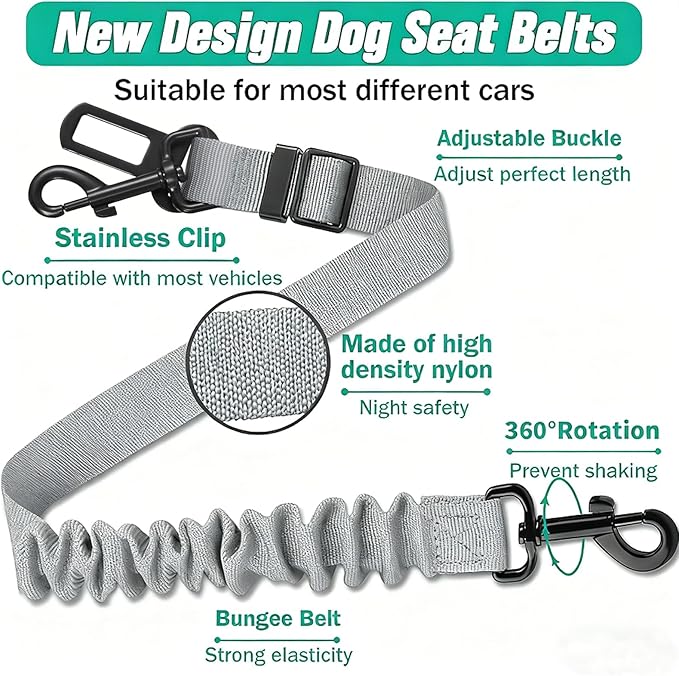 Dog Seat Belt for Car, Retractable Adjustable Nylon Pet Seatbelts for Vehicle Headrests, Elastic & Durable Car Harness, Dogs Leash Accessories for Bicycles (Only Leash Gray)