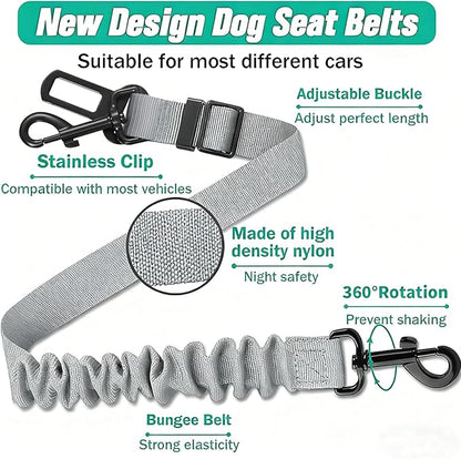 Dog Seat Belt for Car, Retractable Adjustable Nylon Pet Seatbelts for Vehicle Headrests, Elastic & Durable Car Harness, Dogs Leash Accessories for Bicycles (Only Leash Gray)