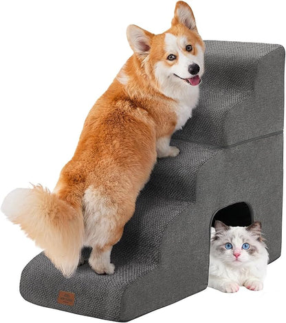 Joydeco Dog Stairs for Bed 29" H, 5-Step Pet Steps for Small Dogs and Cats, Dog Steps for High Bed, Non-Slip Balanced Ramp Indoor Pet Stairs, Gray