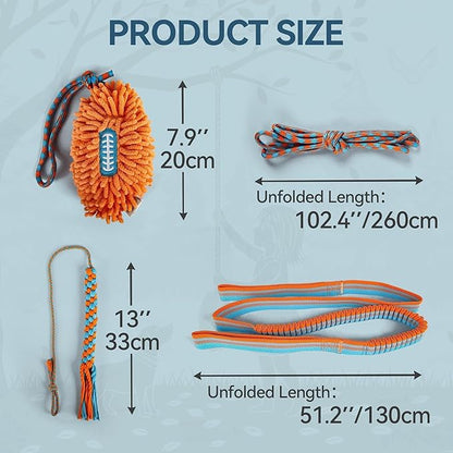 ALL FOR PAWS Dog Bungee Tug Toy, Outdoor Hanging Bungee from Tree for Chase & Tug Fun, Interactive Tug-of-War Toy for Small and Medium Dogs, Bungee Cord with Dog Rope Toy & Soft Chew Toy