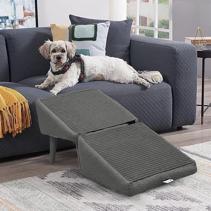Split Ottoman Dog Ramp, Suitable for Porch Steps, Outdoor, Multifunctional Folding Ramp Stairs, Bed and Sofa Integrated, Large and Small Dog Pet Sofa Steps, 13.8 Inches (Grey)