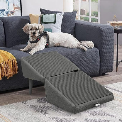 Split Ottoman Dog Ramp, Suitable for Porch Steps, Outdoor, Multifunctional Folding Ramp Stairs, Bed and Sofa Integrated, Large and Small Dog Pet Sofa Steps, 13.8 Inches (Grey)