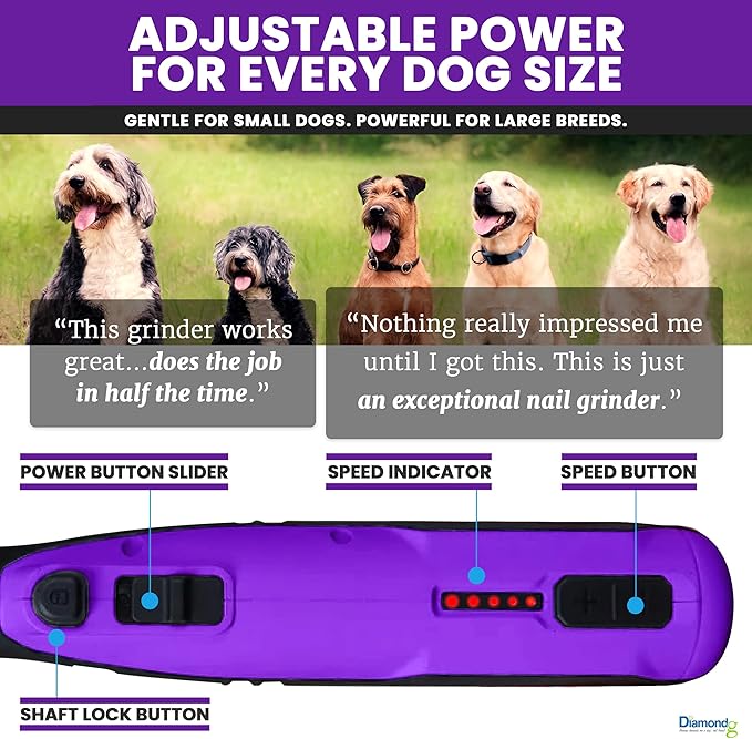 Diamondg Cordless Dog Nail Grinder with Quiet Sound & LED Tip for Large & Small Dogs, 4hrs. Runtime - Electric Dog Nail Trimmer, Heavy Duty Rotary Tool Alternative to Toenail Clippers & Filers