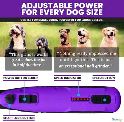 Diamondg Cordless Dog Nail Grinder with Quiet Sound & LED Tip for Large & Small Dogs, 4hrs. Runtime - Electric Dog Nail Trimmer, Heavy Duty Rotary Tool Alternative to Toenail Clippers & Filers