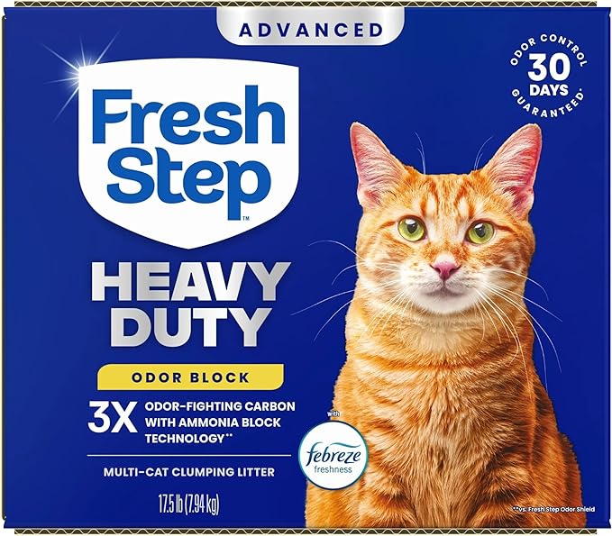Fresh Step Heavy Duty Odor Block Advanced Multi Cat Clumping Litter with Febreze, 52.5 lb (Package May Vary),(17.5lb Pack x 3)