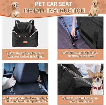 Dog Car Seat - Memory Foam Dog Booster Seats for Small Dogs Up to 25lbs-Elevated Pet Car Seat with Storage Pockets and Dogs Seat Belt-Pet Travel Bed for Front & Back Seats-Removable Washable-Black