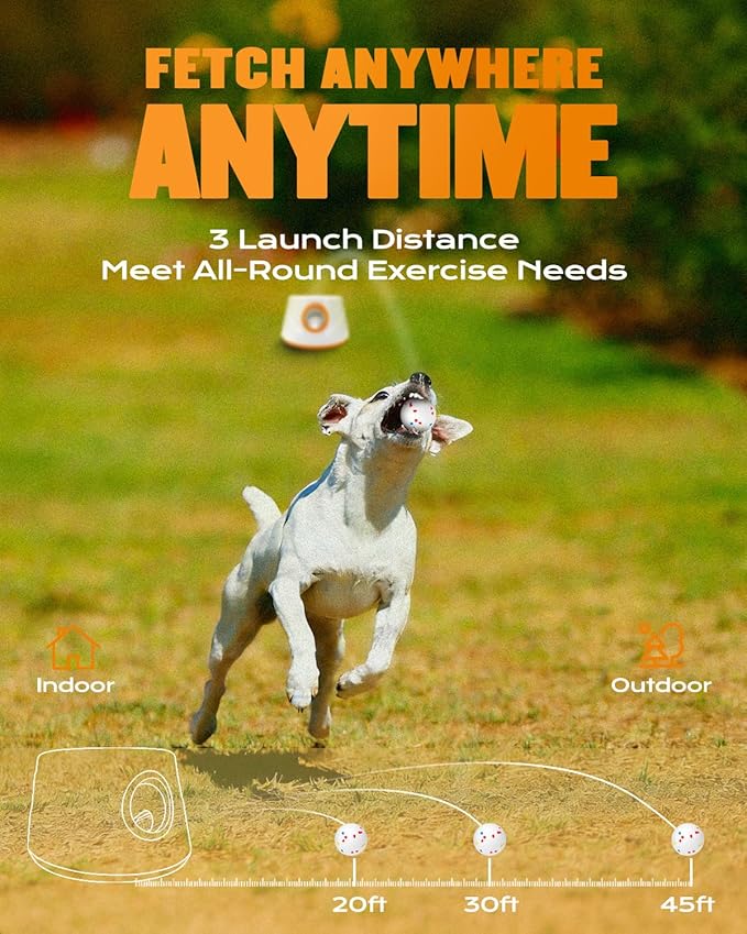 Automatic Ball Launcher for Dogs with 6 Balls, Dog Ball Thrower Launcher (Orange)